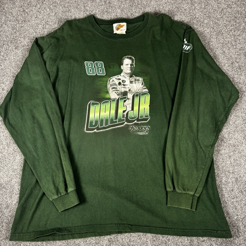 Vintage Dale Earnhardt Jr Shirt Mens 2XL Green NASCAR Racing Hendrick 88 LS